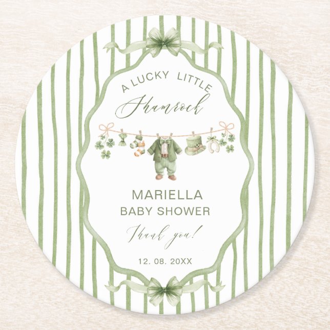  Watercolor Lucky Charm Shamrock baby shower Underlägg Papper Rund (Framsidan)