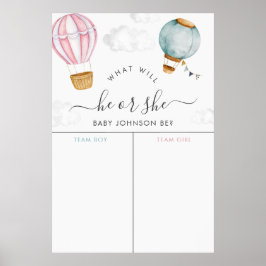 Watercolor Luft Balloon Han eller hon Gender Revea Poster