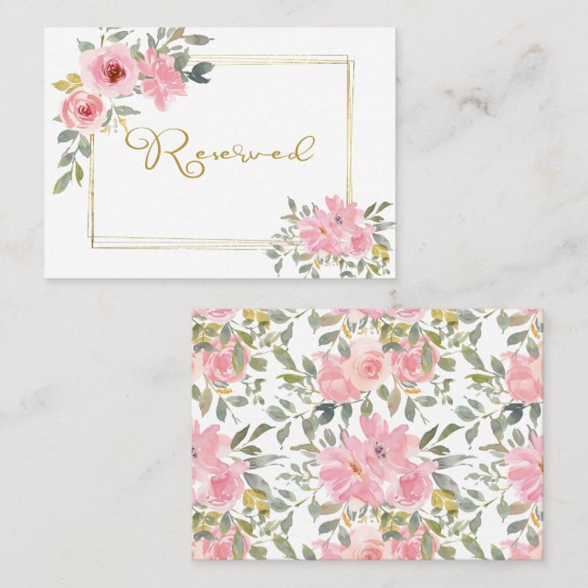 Watercolor Lush  Rosa Blommigt Bröllop Placeringskort (Fram/baksida)