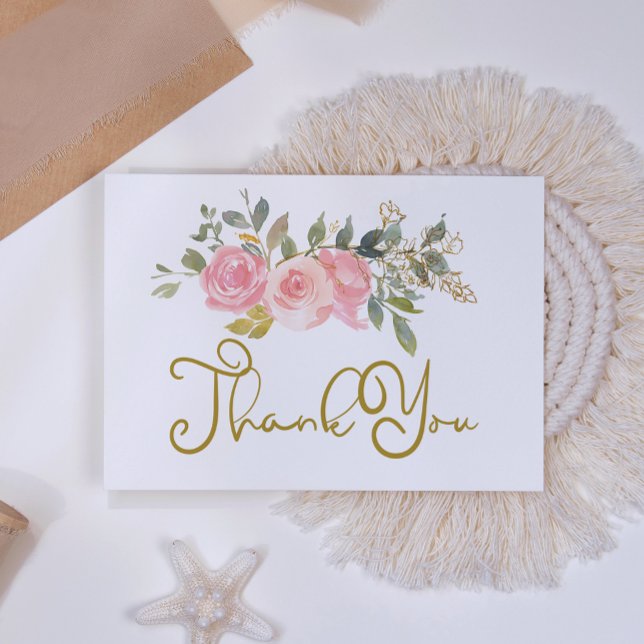 Watercolor Lush  Rosa Blommigt Bröllop Tack Kort (Skapare uppladdad)