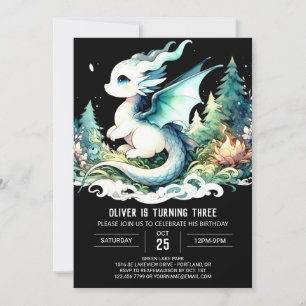 Watercolor Lycklig Dragon Birthday Inbjudningar