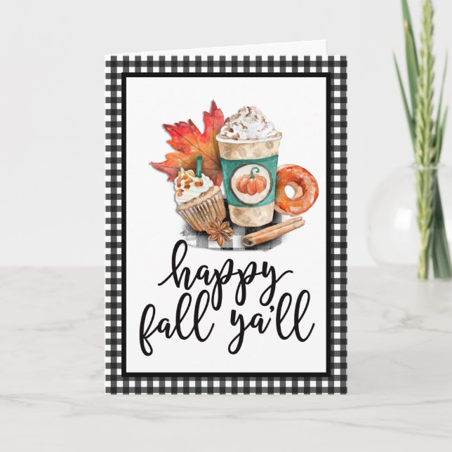 Watercolor Lycklig Fall Y'all Kort (Framsida)