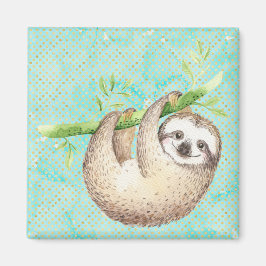 Watercolor Lycklig Sloth Magnet