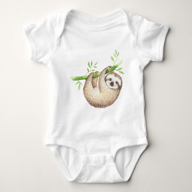 Watercolor Lycklig Sloth T Shirt (Framsida)