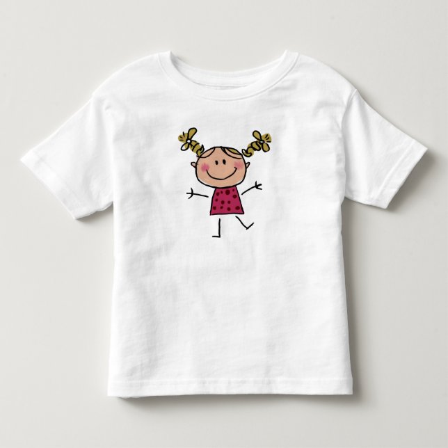 Watercolor Lycklig Stick Girl Rosa Dress Elegant T Shirt (Framsida)