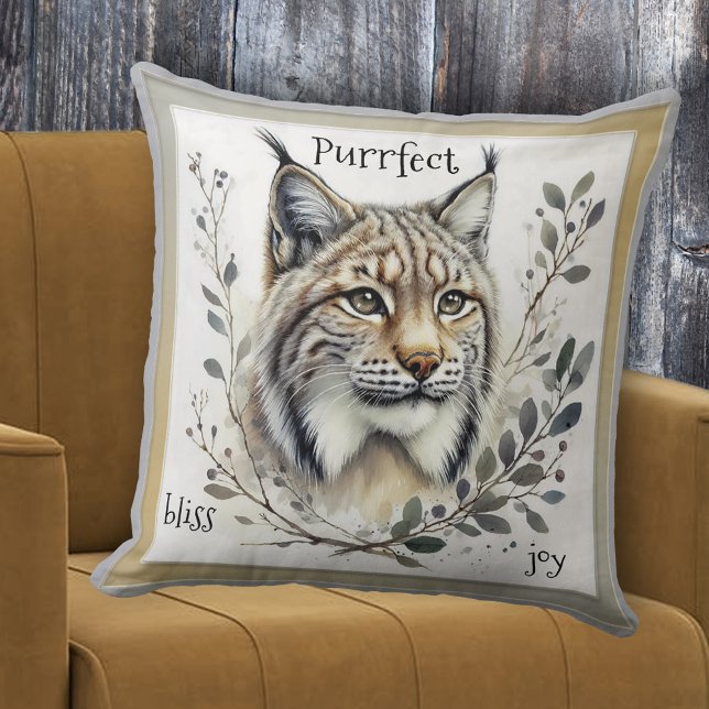 Watercolor Lynx Big Cat Kudde (Pillow featuring a modern watercolor painting of a lynx with some vegetation - big cat - cat lover)
