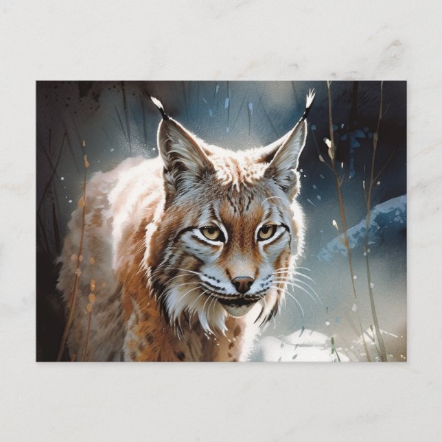 Watercolor Lynx Vykort (Framsida)