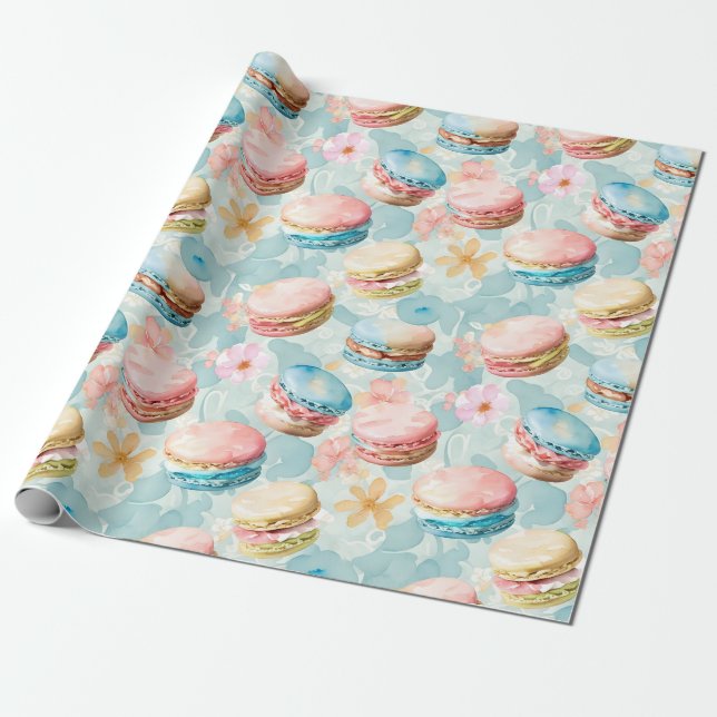 Watercolor Macarons Mönster Wrapping Papper Presentpapper (Utrullad)