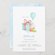 Watercolor Macaroons Pojke Födelsedagsfest Invit