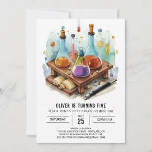 Watercolor Mad Scientist Lab Birthday Inbjudningar
