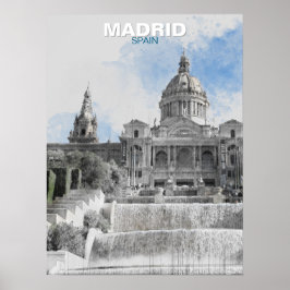 Watercolor Madrid Skyline Poster - Spanien Citysca