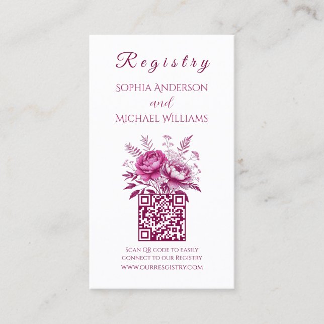 Watercolor Magenta Peony-Registry-Honeymoon Visitkort (Framsida)