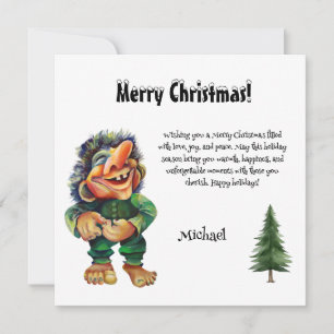 Watercolor Magic Funny Whimsical Troll Julkort