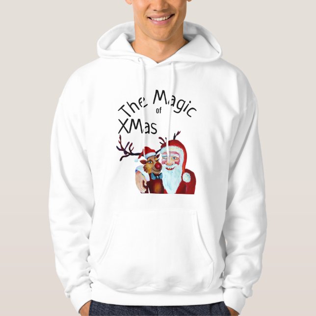Watercolor Magic Jultomten Smiling Rudolph Hoodie (Framsida)