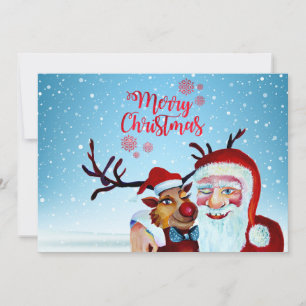 Watercolor Magic Jultomten Smiling Rudolph Julkort