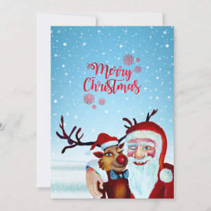 Watercolor Magic Jultomten Smiling Rudolph Julkort