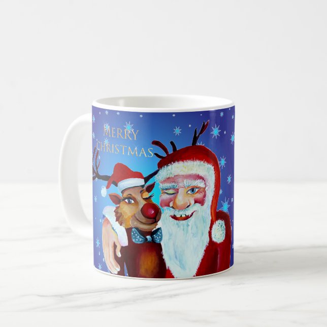 Watercolor Magic Jultomten Smiling Rudolph Kaffemugg (Framsida vänster)