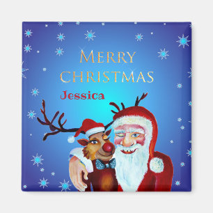 Watercolor Magic Jultomten Smiling Rudolph Magnet