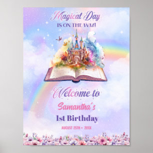 Watercolor Magic Unicorn Pastel Rainbow Birthday Poster