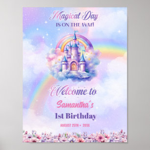 Watercolor Magic Unicorn Pastel Rainbow Birthday Poster