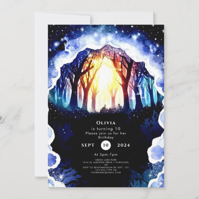 Watercolor Magic Woodland Birthday Inbjudningar (Framsida)