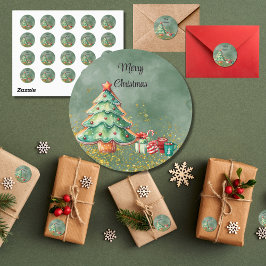 Watercolor Magical Christmas Runt Klistermärke