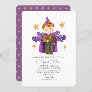 Watercolor Magician Wizard Boy Birthday-inbjudan Inbjudningar
