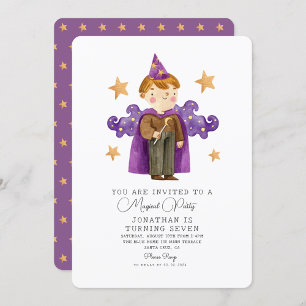 Watercolor Magician Wizard Boy Birthday-inbjudan Inbjudningar