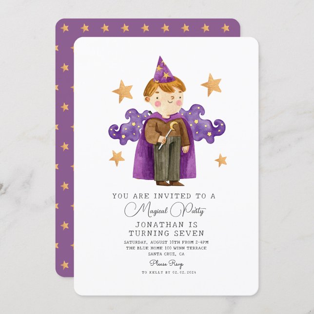 Watercolor Magician Wizard Boy Birthday-inbjudan Inbjudningar (Skapare uppladdad)