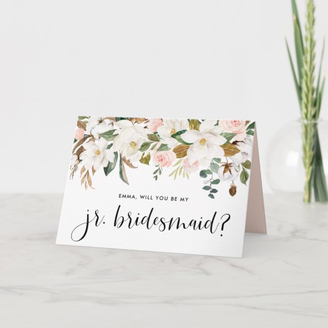 Watercolor Magnolia Cotton Garland Jr. Bridesmaid Kort (Framsida)