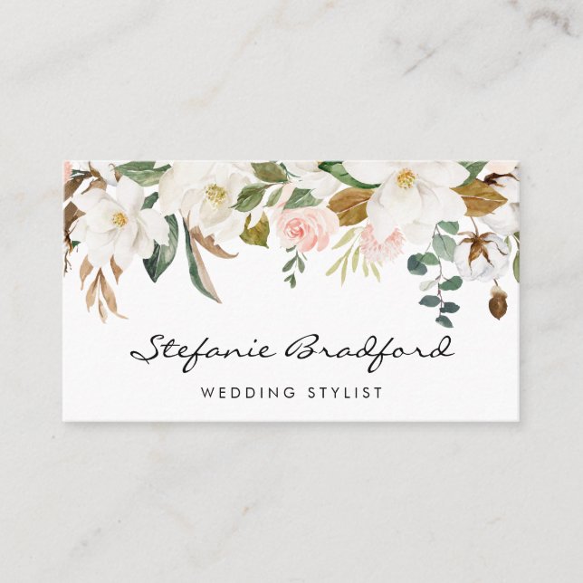 Watercolor Magnolia Cotton Garland Visitkort (Framsida)