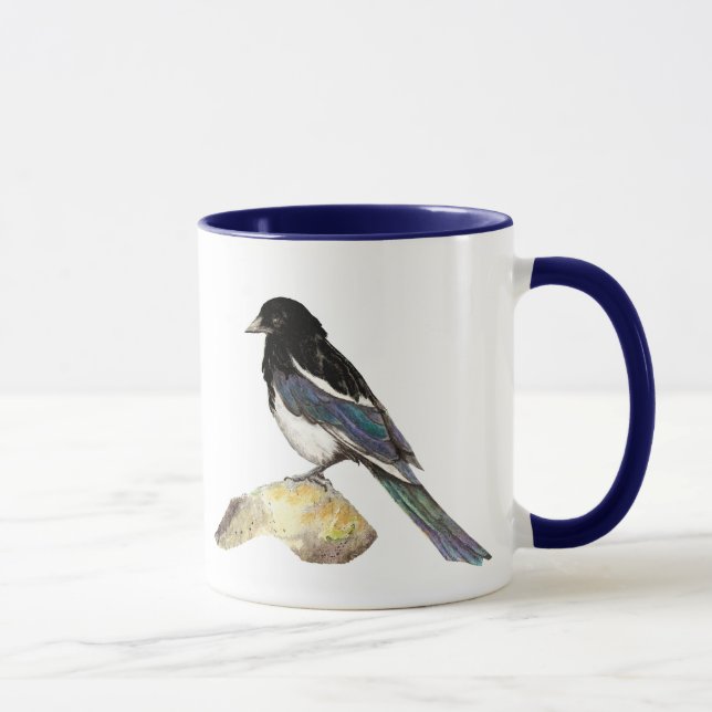 Watercolor Magpie, Bird, Nature, Wildlife, Garden Mugg (Höger)