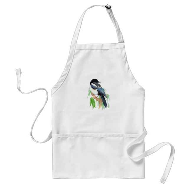 Watercolor Magpie Garden Birds Birds Fläkt Förkläde (Framsidan)
