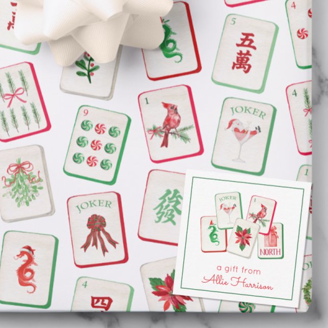 Watercolor Mahjong Christmas Tiles Enclosure Anteckningskort (Skapare uppladdad)