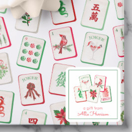 Watercolor Mahjong Christmas Tiles Enclosure Fyrkantigt Klistermärke