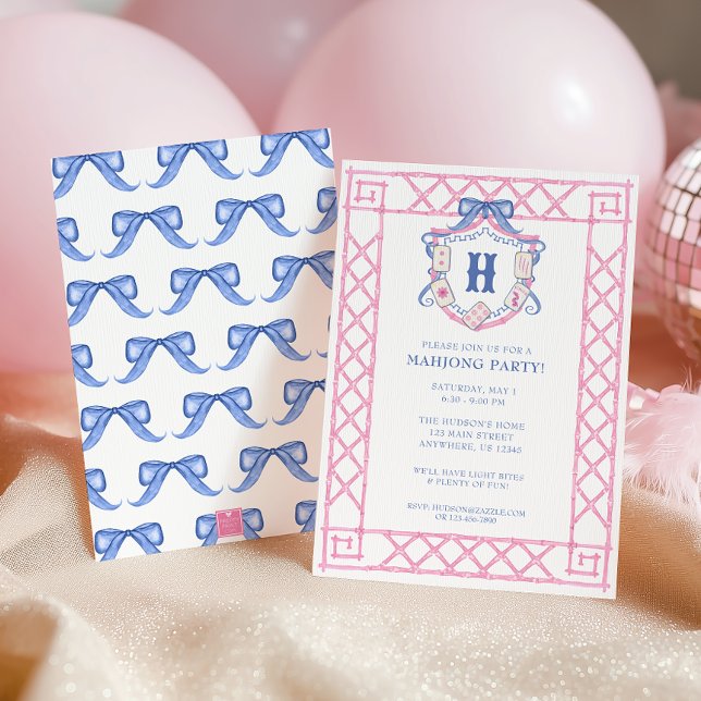 Watercolor Mahjong Monogram Crest Bamboo Party Inbjudningar (Skapare uppladdad)