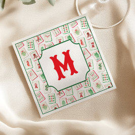 Watercolor Mahjong Red & Green Christmas  Monogram Pappersservett