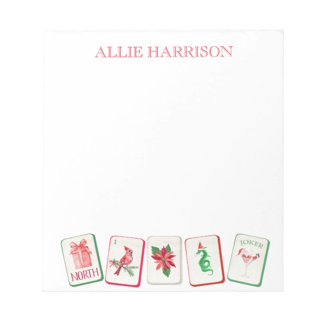 Watercolor Mahjong Red & Green Christmas Tiles Anteckningsblock (Framsida)