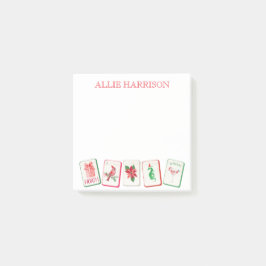 Watercolor Mahjong Red & Green Christmas Tiles Post-it Block