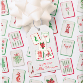 Watercolor Mahjong Red & Green Christmas Tiles Presentetikett