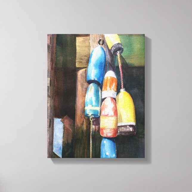 Watercolor Maine Lobster Buoy Coastal Kanvastryck (Framsida)