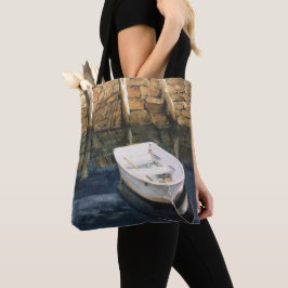 Watercolor Maine Rowboat Harbor Coastal Tote Bag Tygkasse