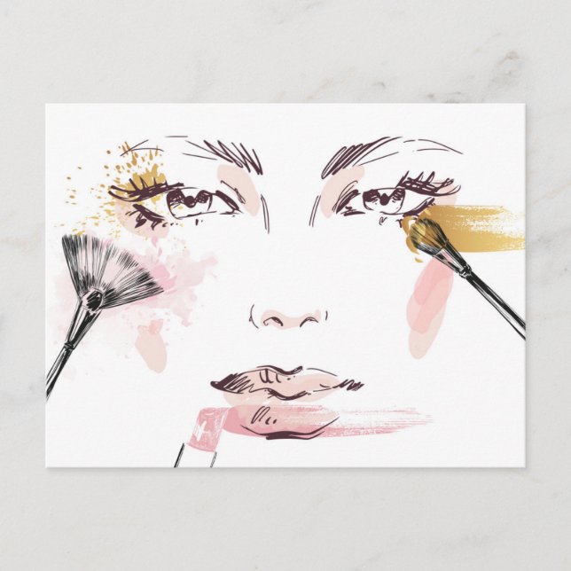 Watercolor Makeup Ansikte Vykort (Framsida)