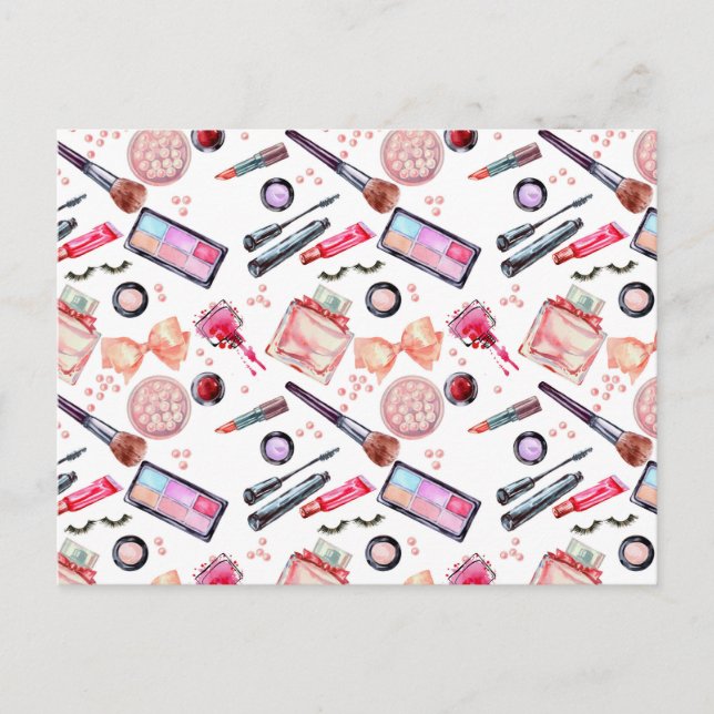 Watercolor Makeup Mönster Helg Vykort (Framsida)