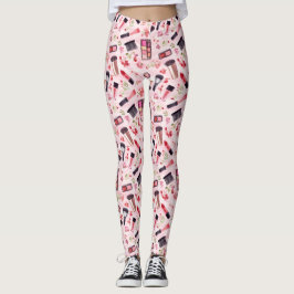 Watercolor Makeup Pattern with Pink Florals Leggings