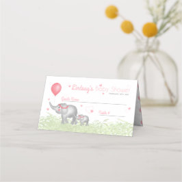 Watercolor Mamma & Baby Elephants Rosa Heart Mönst Placeringskort