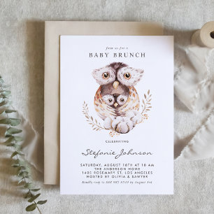 Watercolor Mamma och Baby Uggla Fall Baby Brunch Inbjudningar