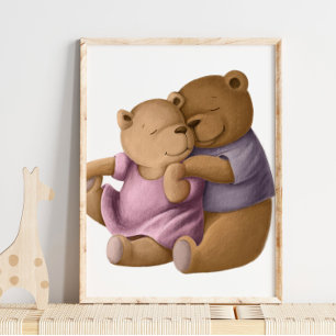 Watercolor Mamma och Pappa Björn   Björn Väggtryck Poster