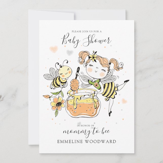 Watercolor Mamma Till Bi Bebis Shower  Inbjudningar (Framsida)