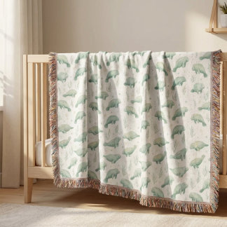 Watercolor Manatee Nursery Blanket Filt